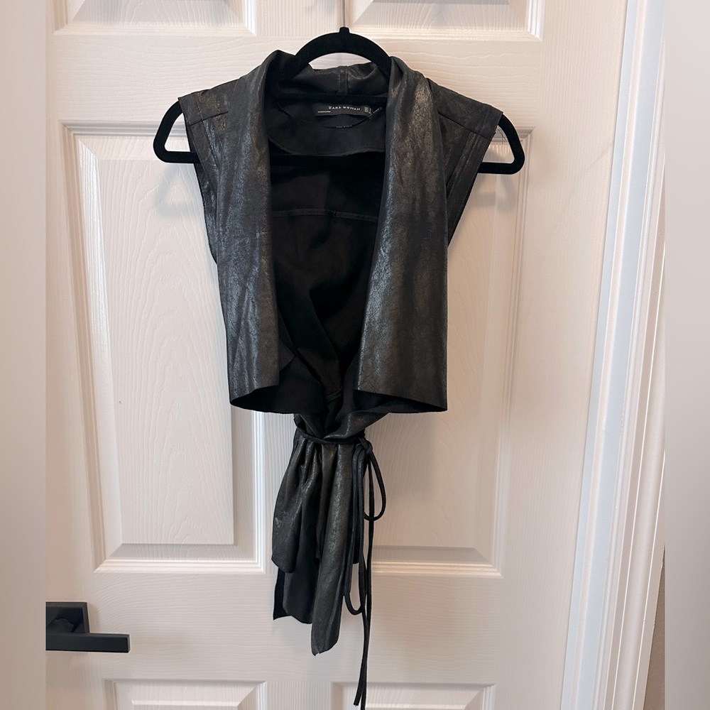 Waterfall collar vest with tie waist
